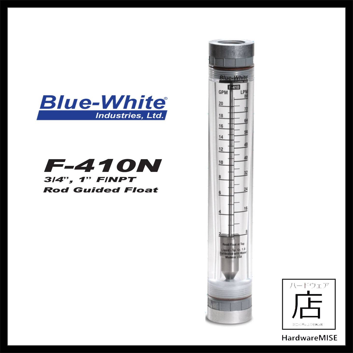 Blue White Industries Flow Meter F410N BlueWhite Rotameter Acrylic Flowmeter F41000LN12 F