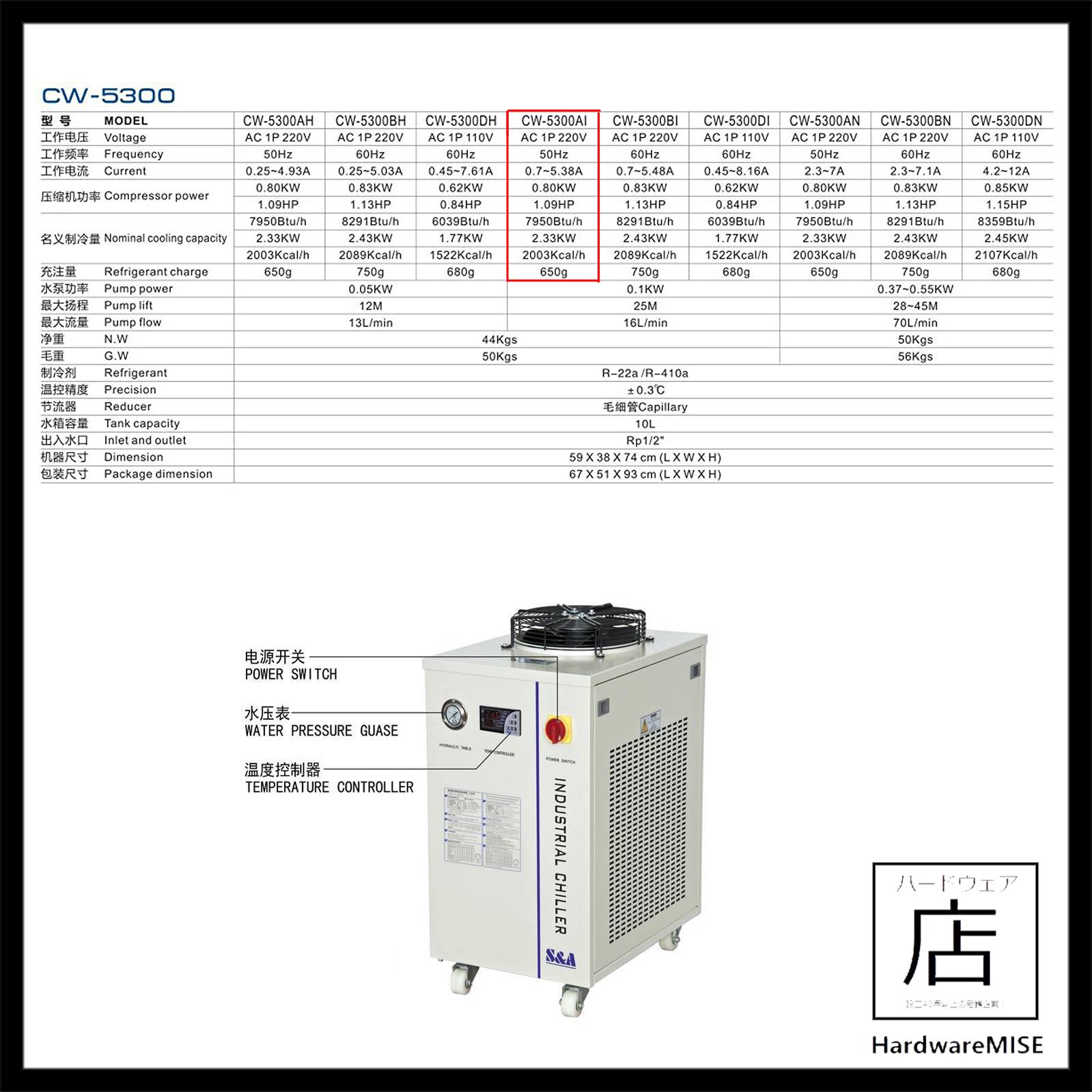 S&A CW5300AI Industrial Water Chiller For Laser Machine CNC CO2 Laser Tube Engraver with