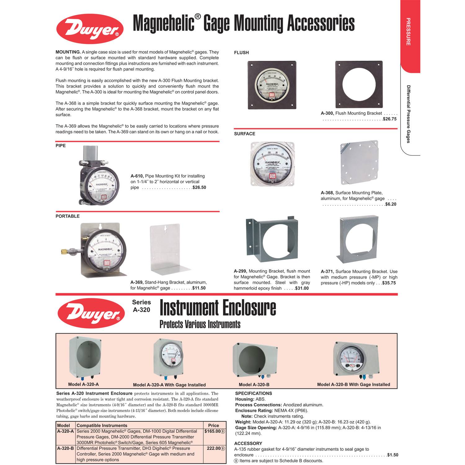 Dwyer A368 Aluminum Surface Mounting Plate for Dwyer Magnehelic Gauges
