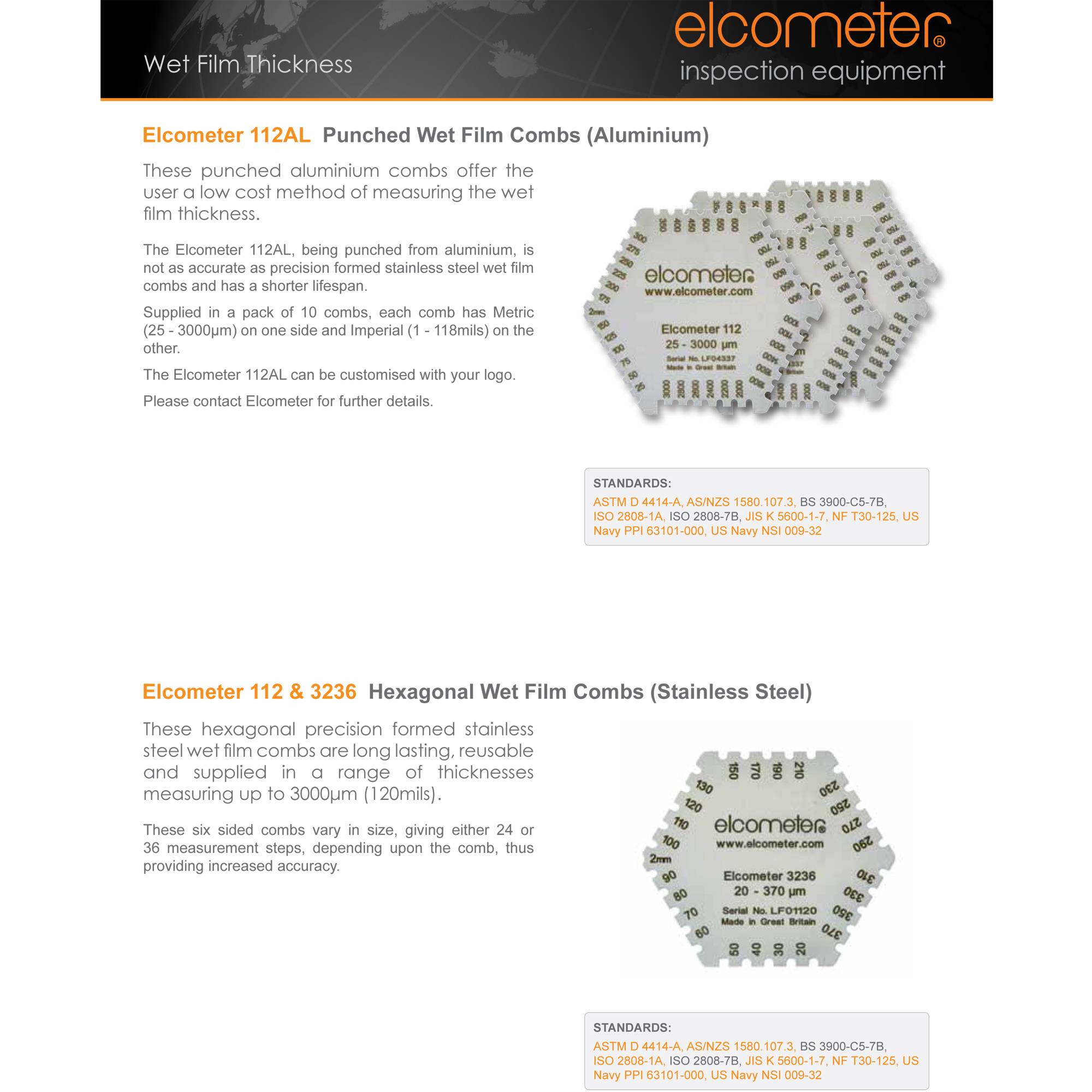 3236 Hexagonal Wet Film Combs K0003236M202 Stainless Steel