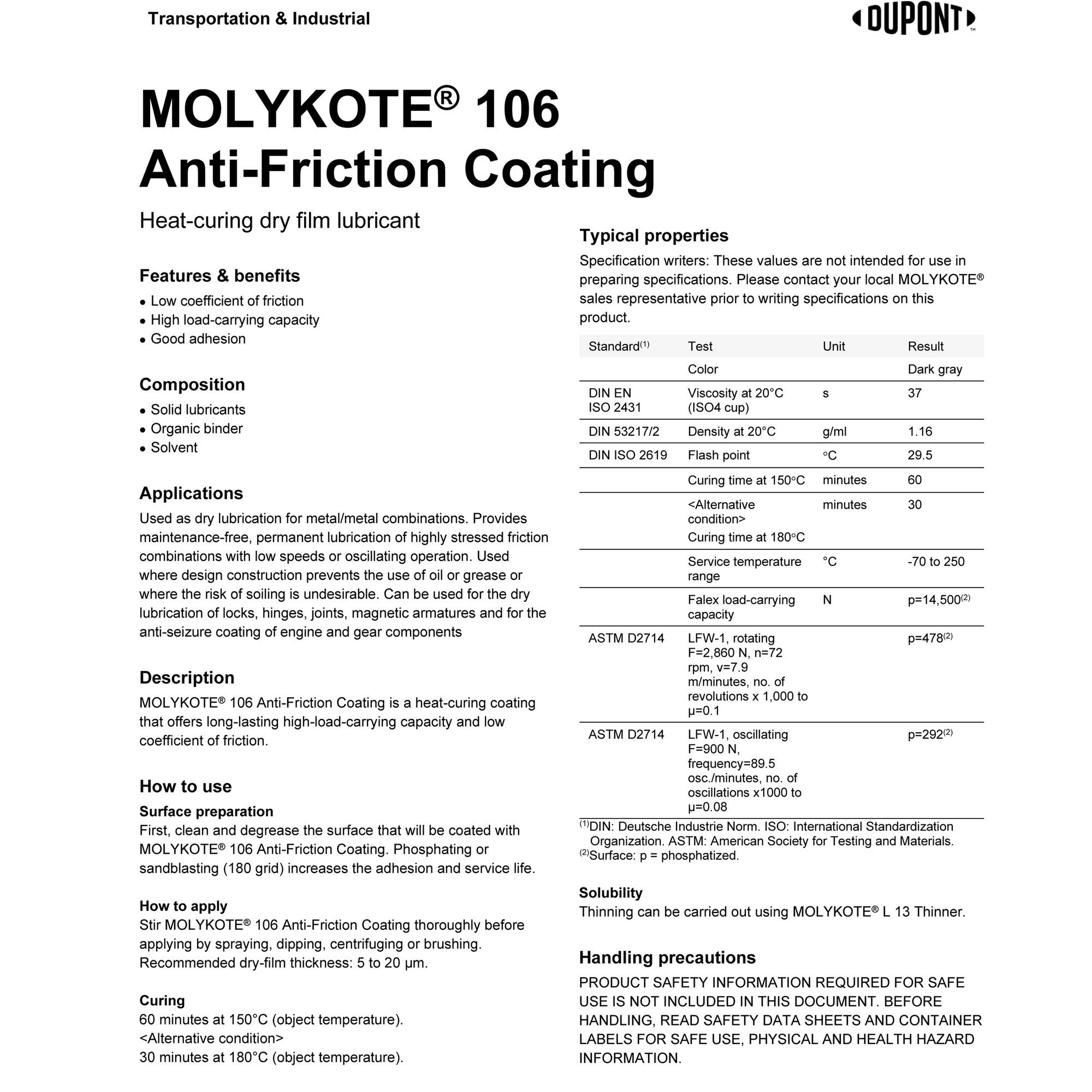 Molykote 106 AntiFriction Coating By DuPont Dow Corning Malaysia Supplier