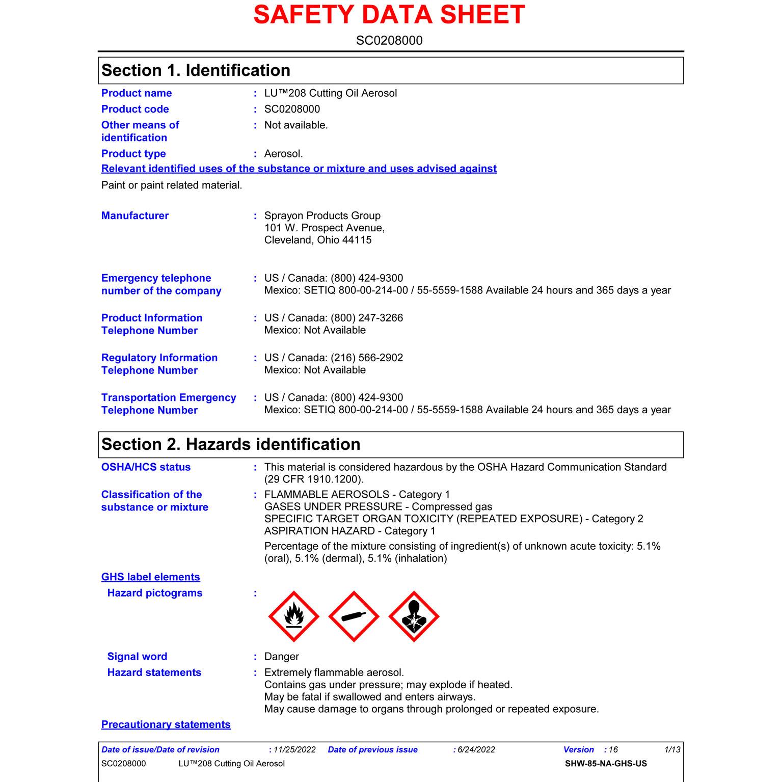 Sprayon LU208 Cutting Oil Lubricant 12oz 340g Spray Malaysia Supplier