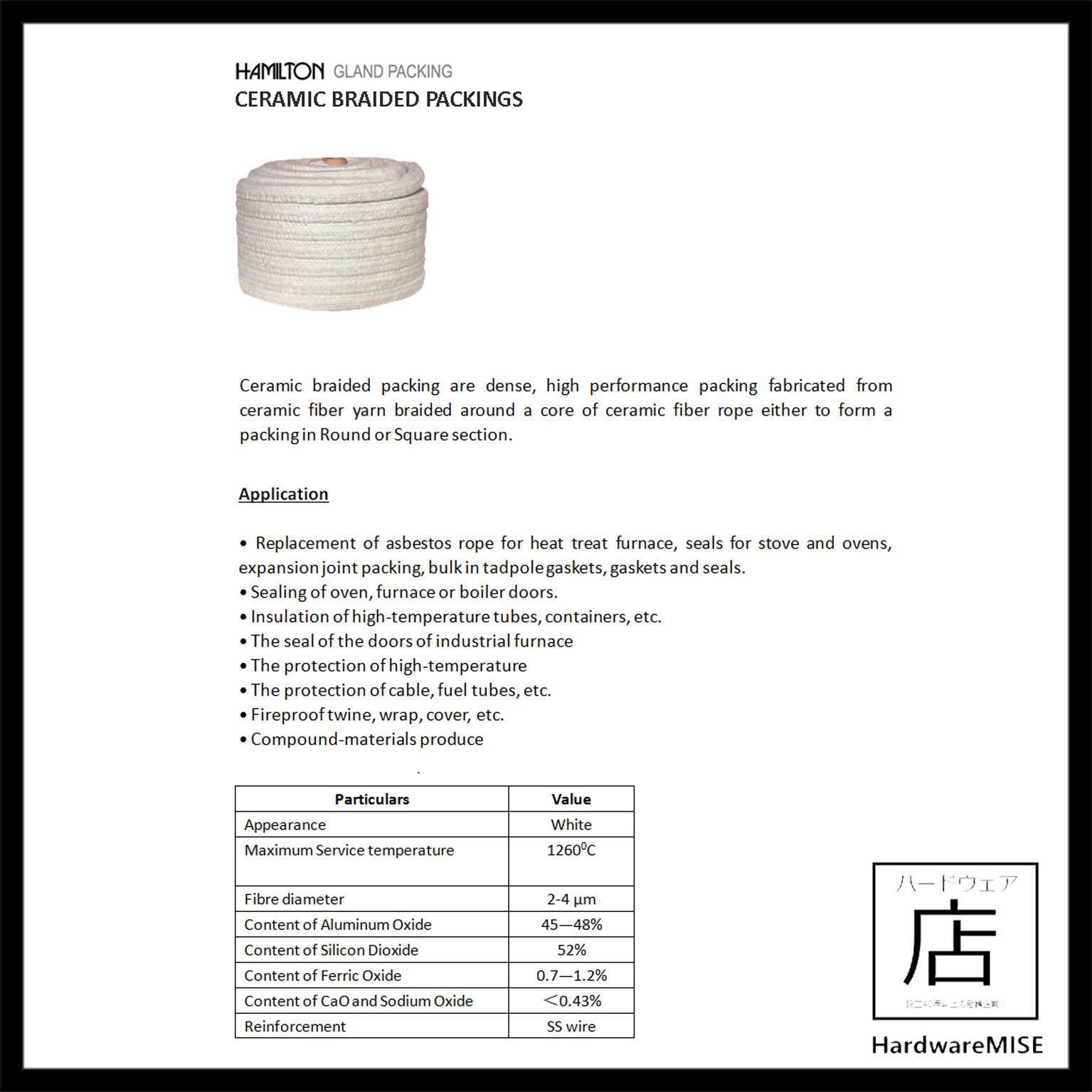 Ceramic Fibre Square Braided Rope 6mm Ceramic Braided Packing Rope With