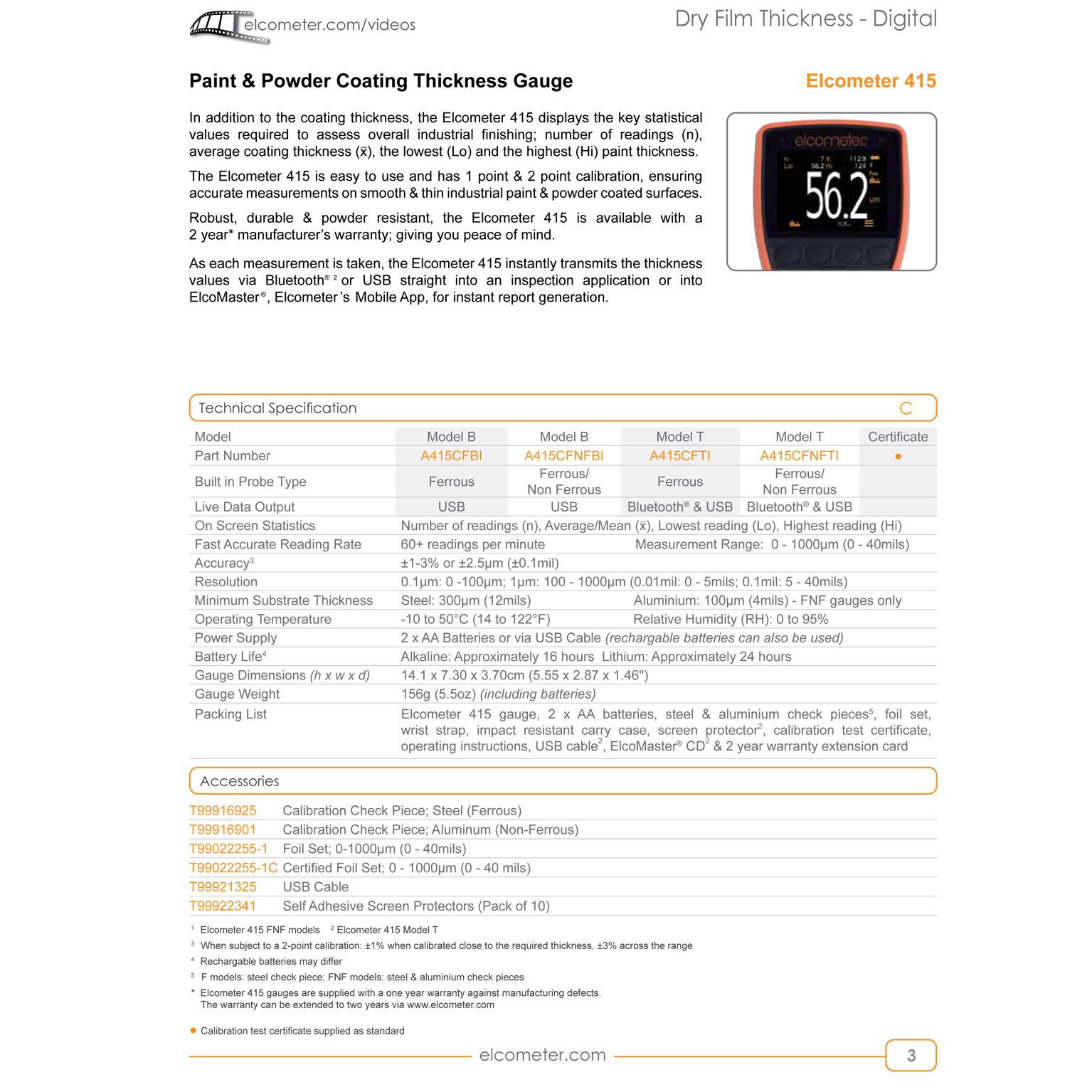 415 A415CFNFBI Integral Probe Coating Thickness Gauge Dual