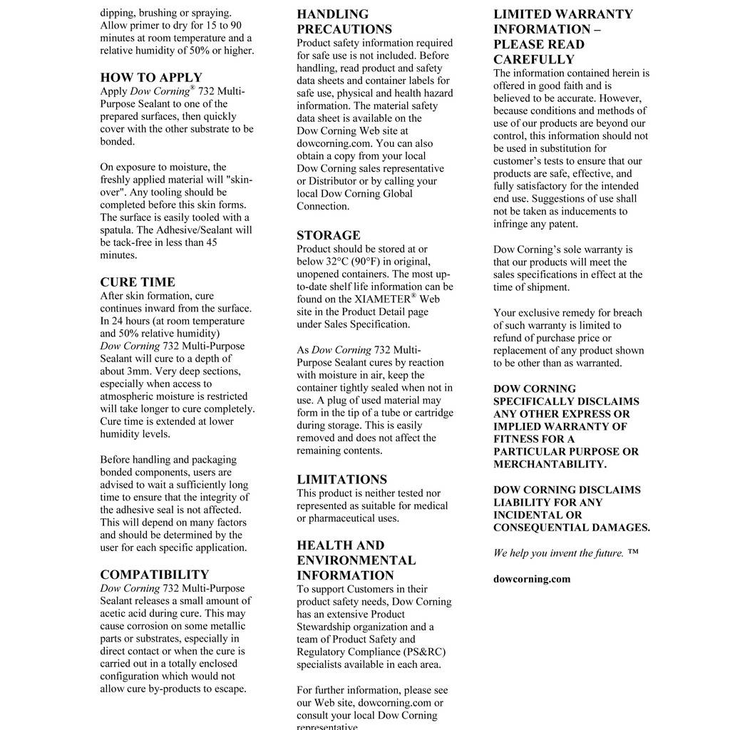 Dow Corning 732 Dowsil 732 MultiPurpose Silicone Sealant Food Grade