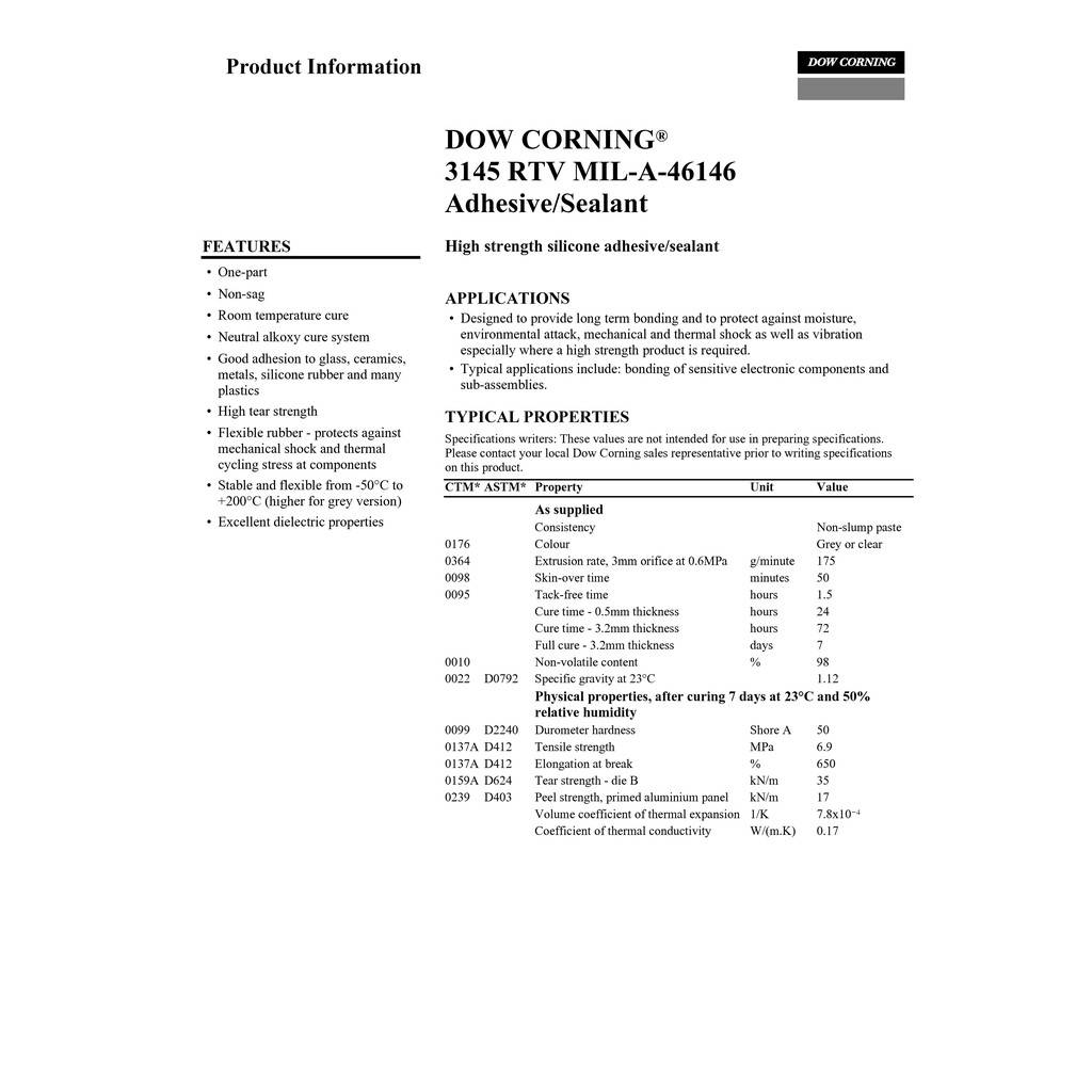 Dow Corning(r) HVAC/R Silicone Sealant Data Sheet, 46 OFF