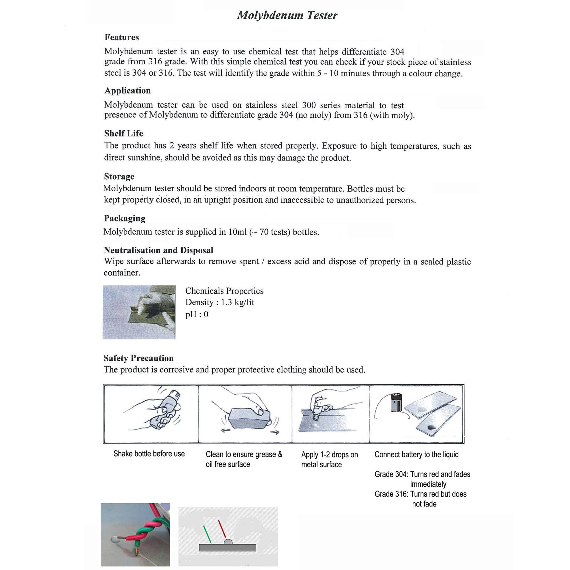 Stainless Steel Test Kit For 304 / 316 Differentiate SS304 or SS316