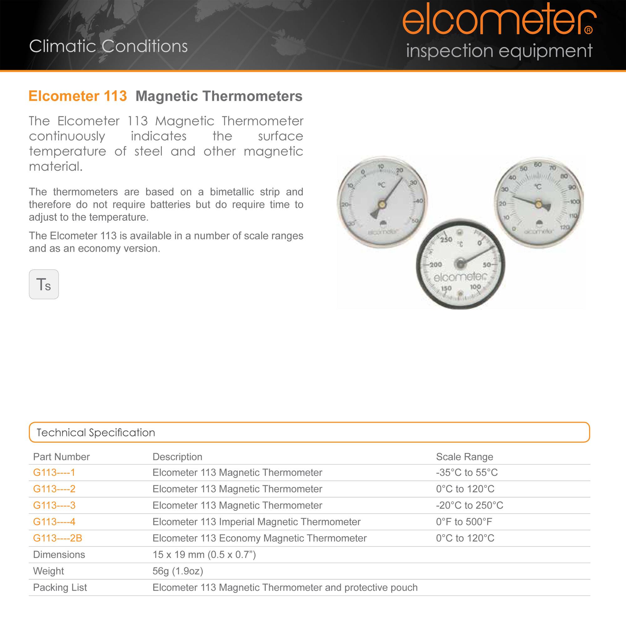 G1132B 113 Thermometers 0 to 120 Deg C Surface Contact