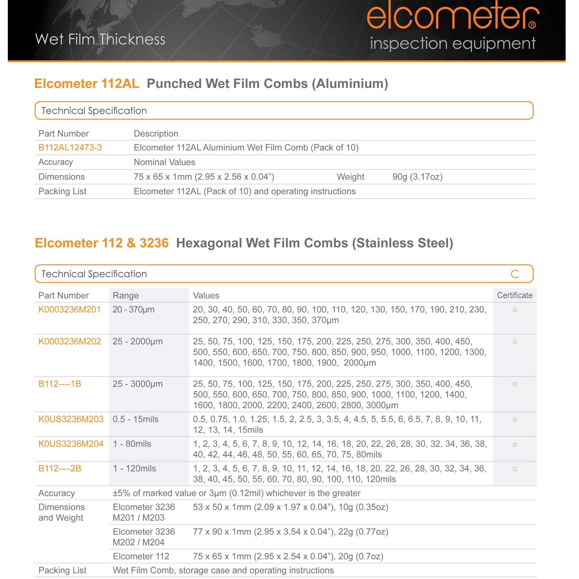 112 Hexagonal Wet Film Combs B1121B WFT