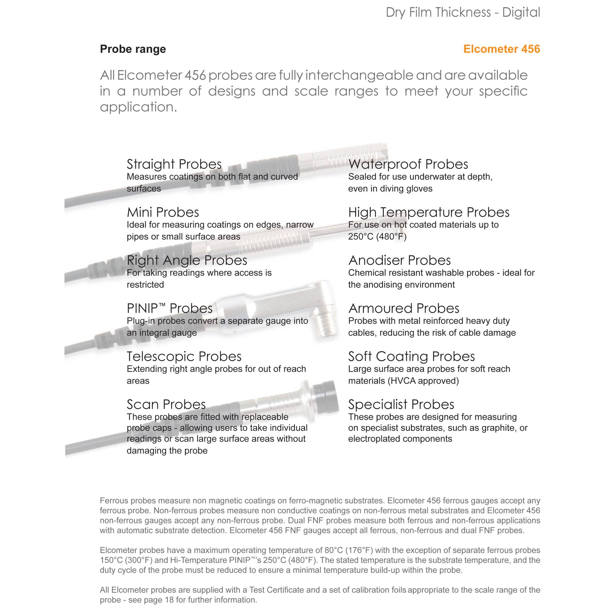 456 A456CFBS c/w T456CF1S F1 Standard Probe 01500um/060mils Coating Thickness Gauge