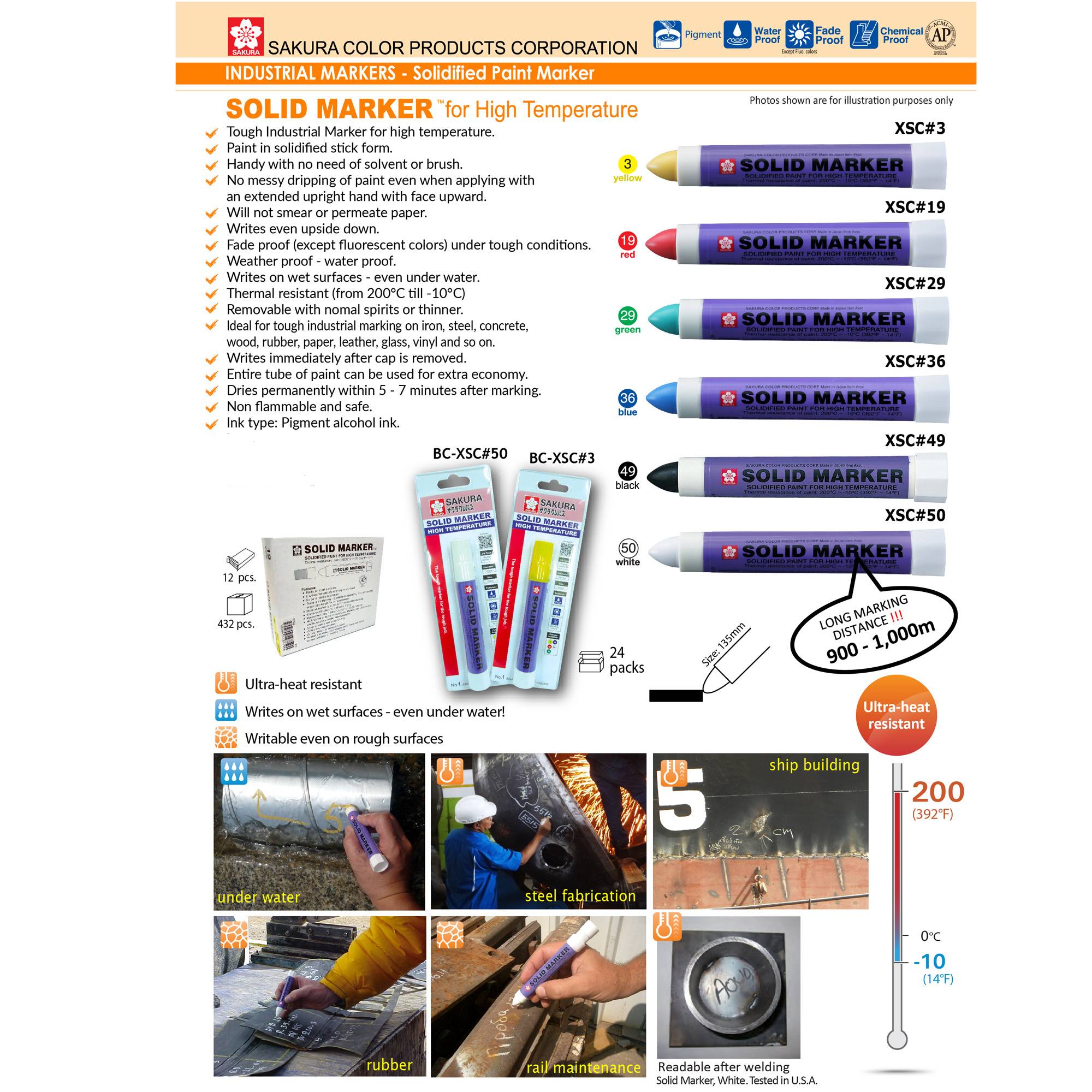 Sakura Solid Marker Industrial Markers Yellow Red Green Blue Black