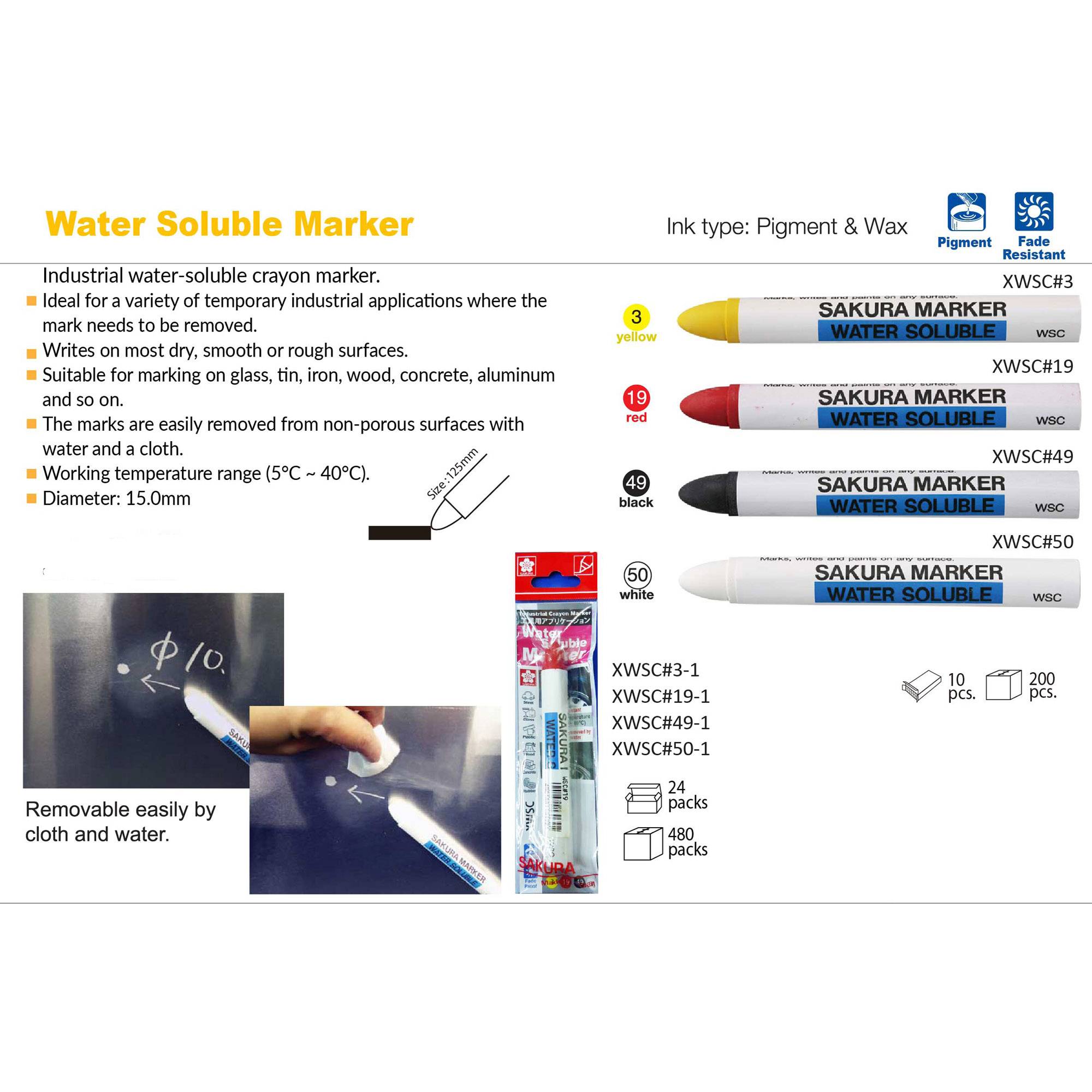 Sakura Water Soluble Marker Crayons WSC for Metal Wood PVC Yellow Red