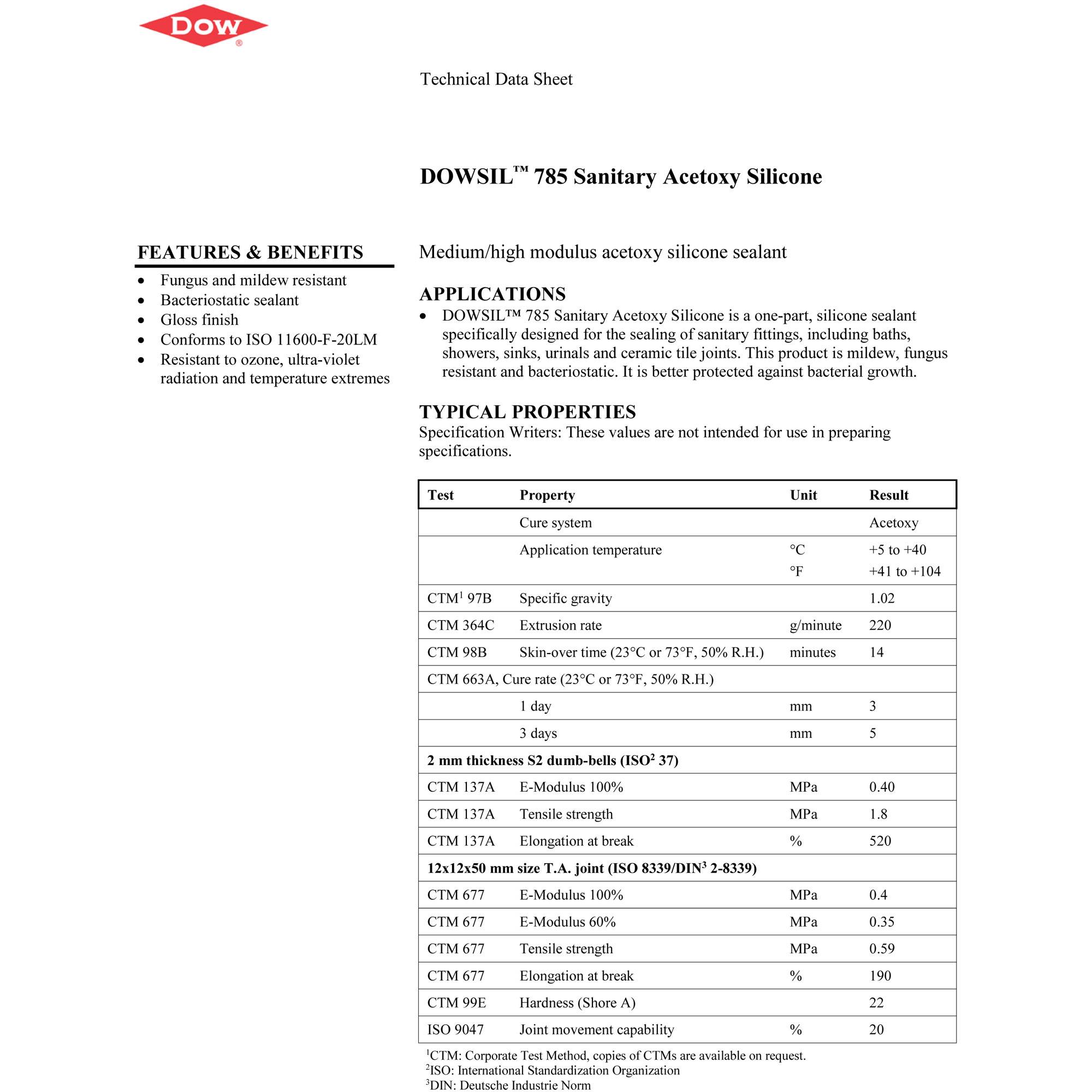 Dowsil 785 Dow Corning Bacteria Mildew Resistant Acetoxy Sanitary