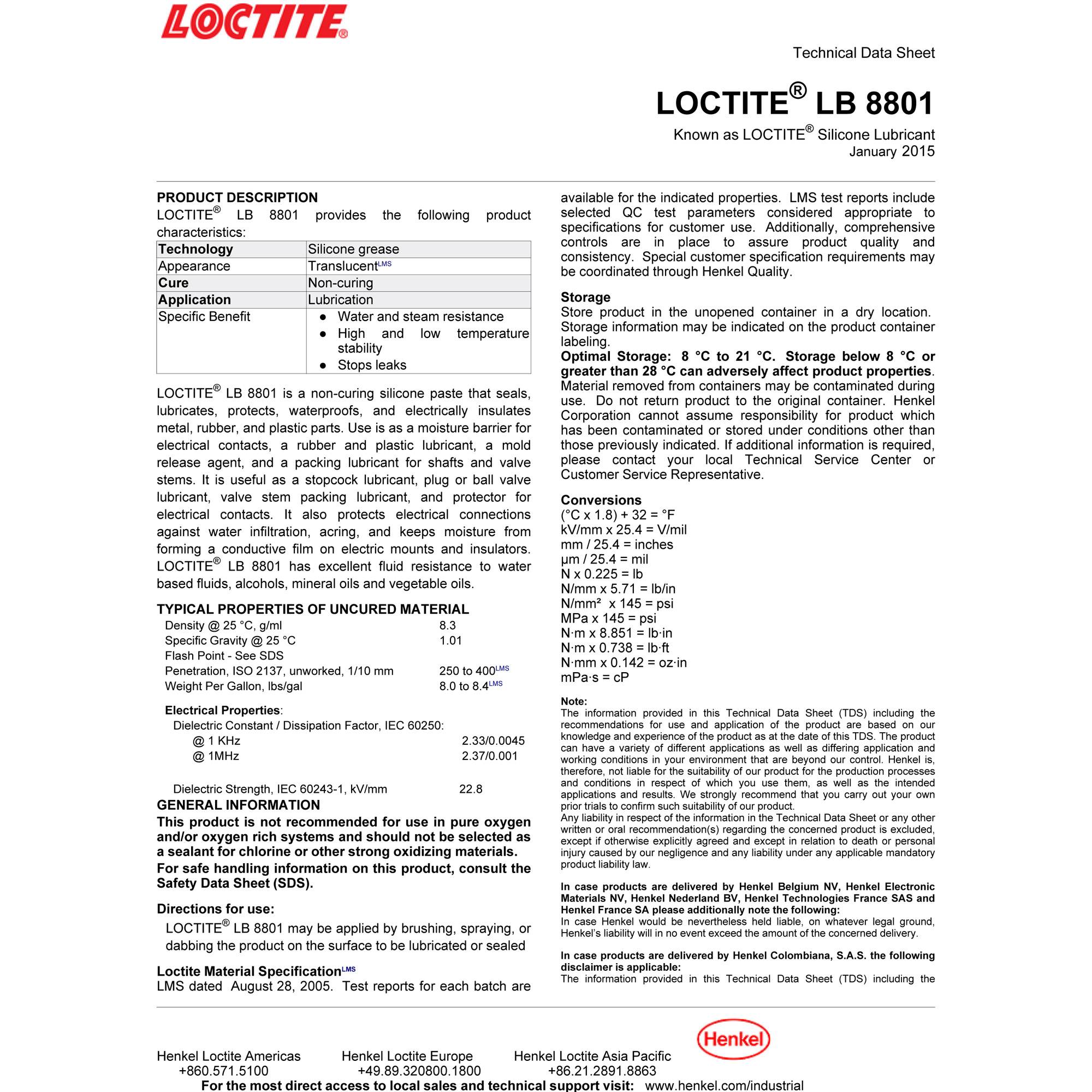 LOCTITE LB 8801 SILICONE GREASE 51360 5.3 Oz (150g) Electrical