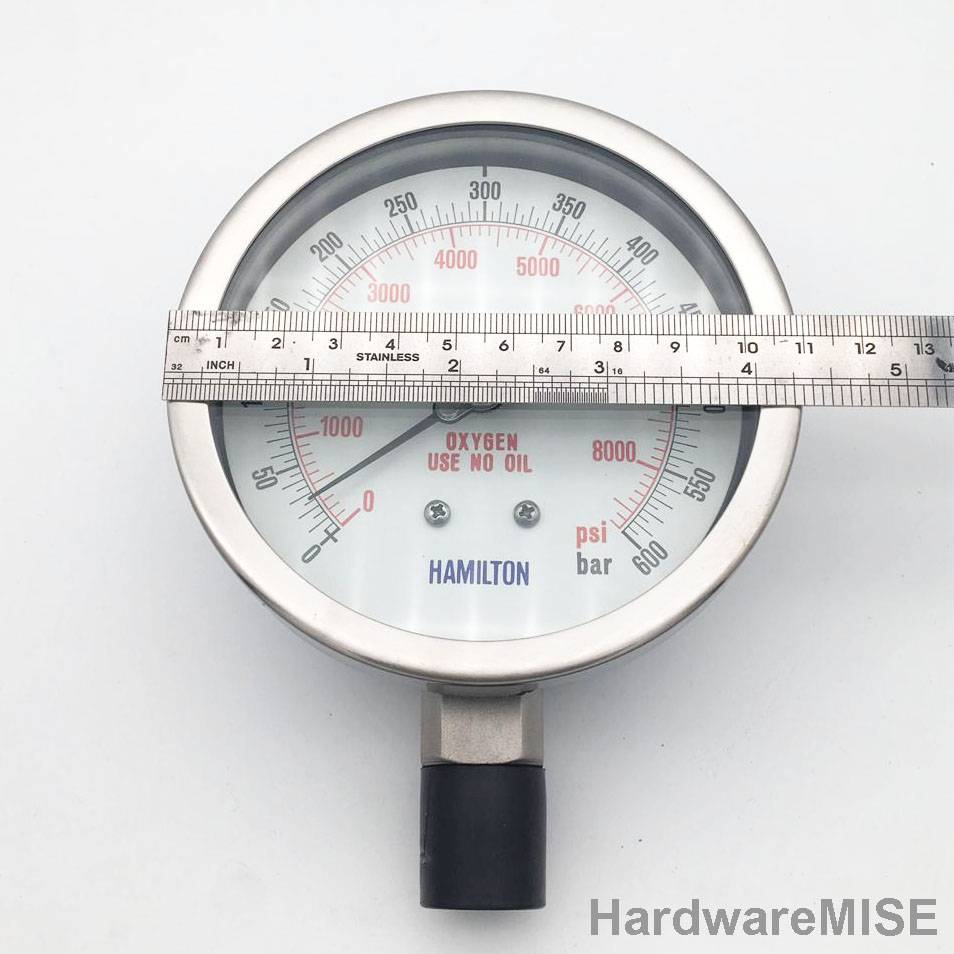 High Pressure Gauge 0 600 bar / 0 8700 psi 1/2" NPT Bottom 4" Dial