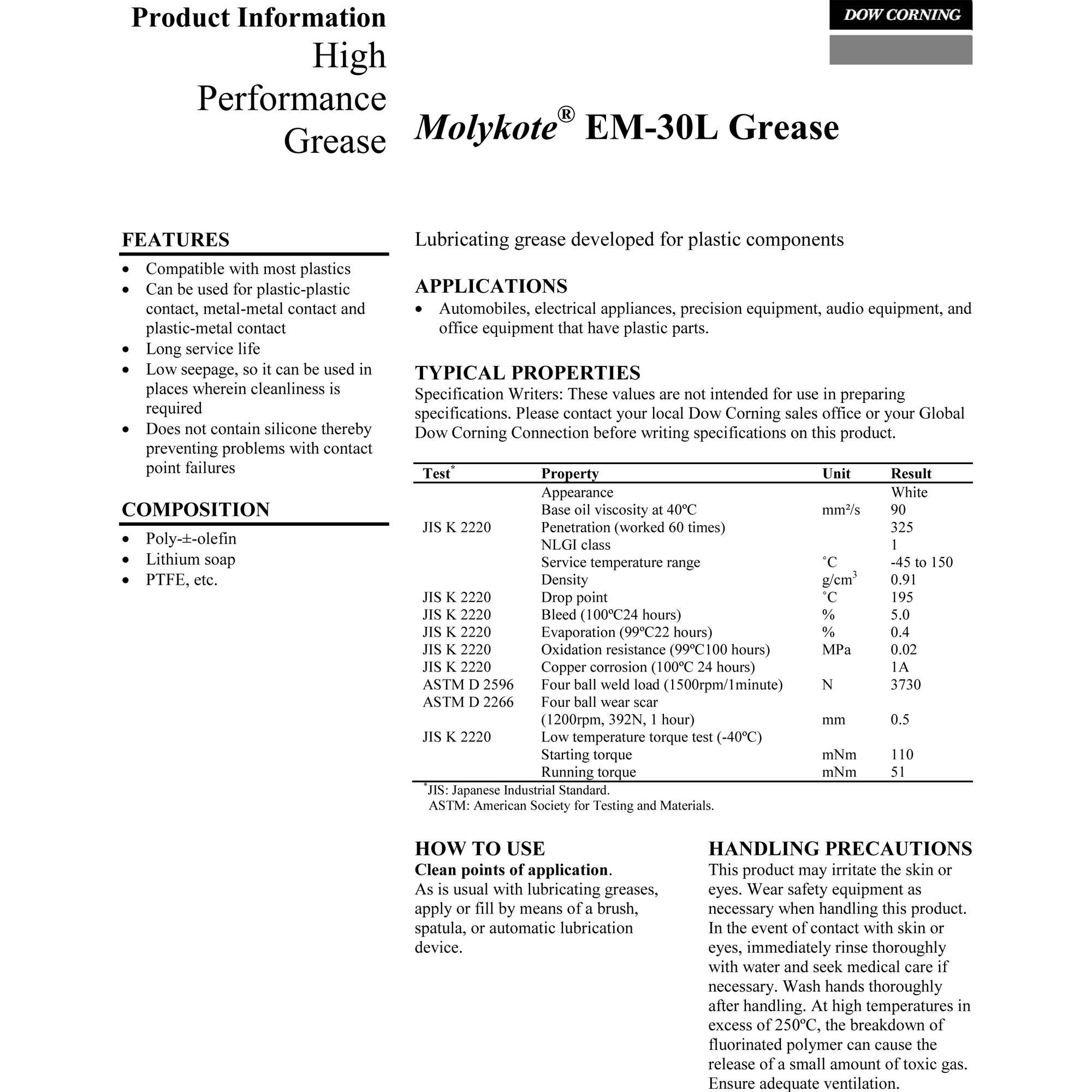 Molykote EM30L Grease by Dow Corning Malaysia Supplier Origin Japan
