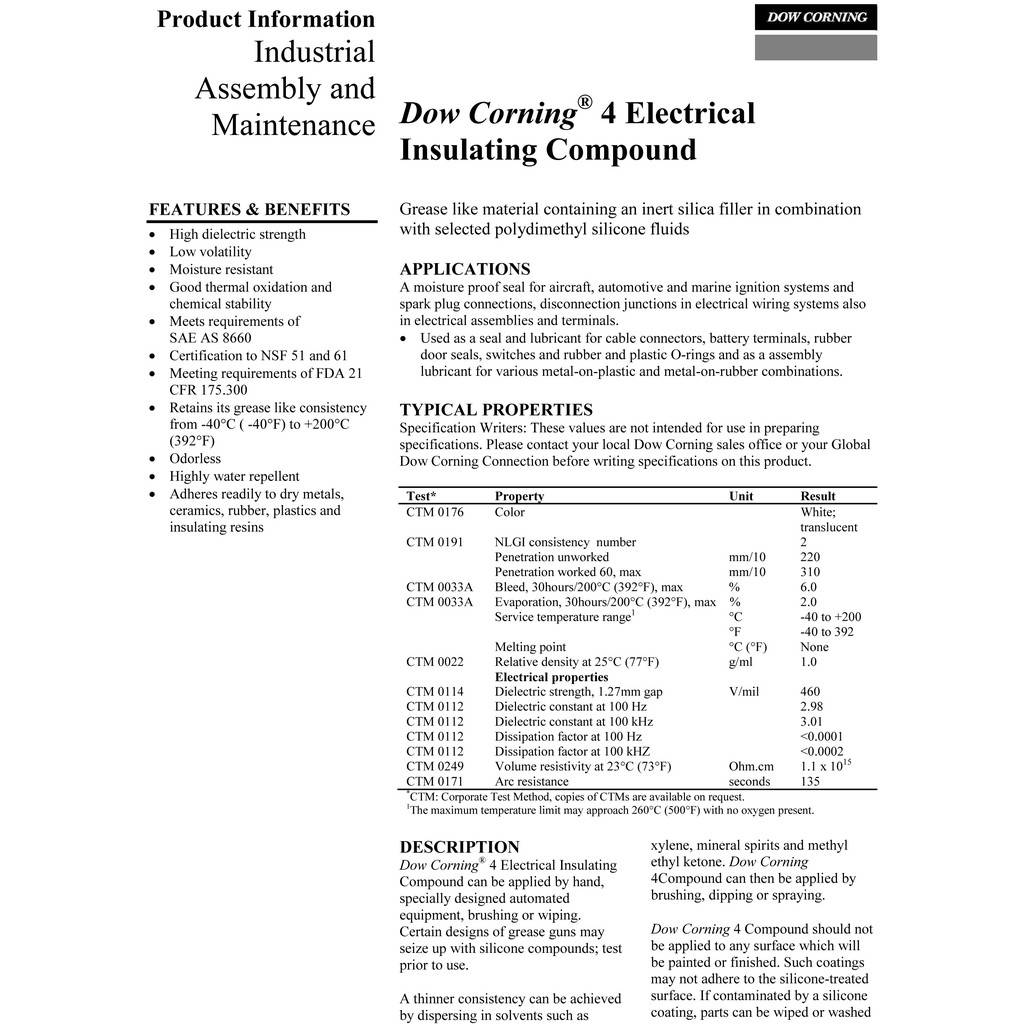 Molykote 4 Dow Corning 4 Electrical Insulating Compound 150g By Dupont