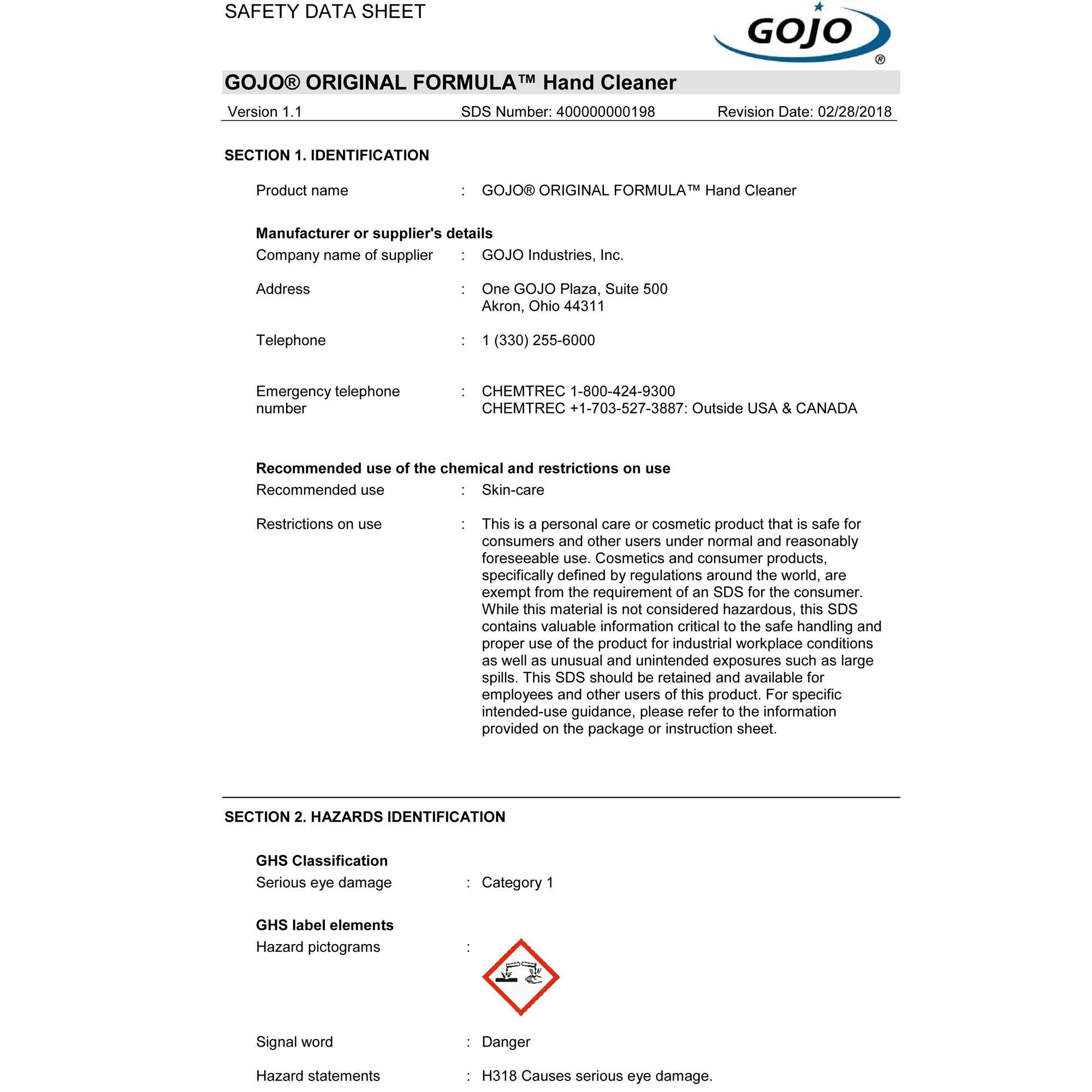 GOJO 111506 ORIGINAL FORMULA Hand Cleaner 4.5LB Malaysia Supplier