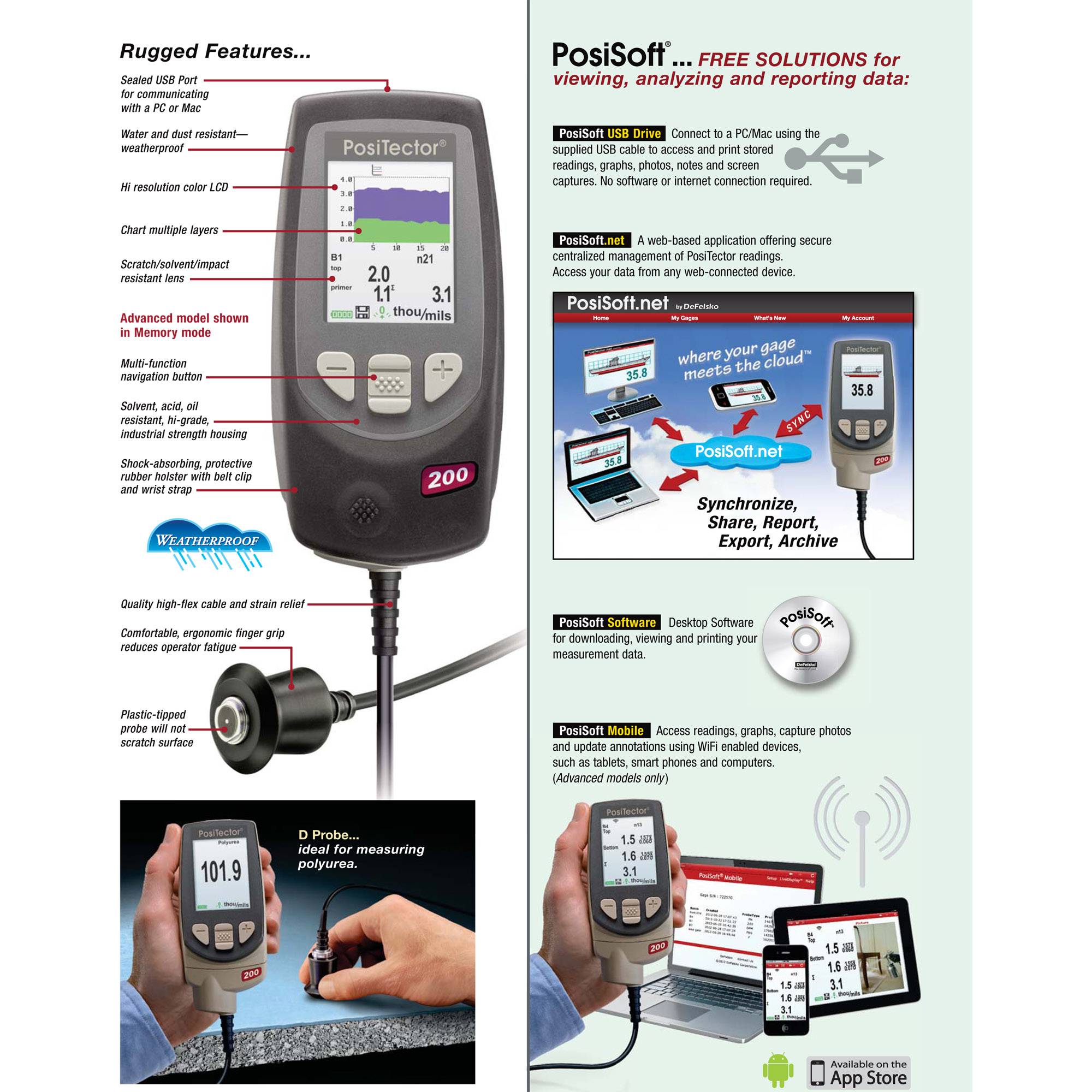 DEFELSKO PosiTector 200 B/Adv Advanced Coating Thickness Gauge Over