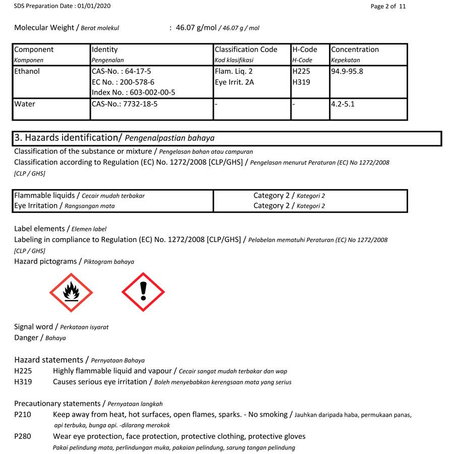 Ethanol 95 Sanitizer Food Grade Undenatured Ethyl Alcohol Potable