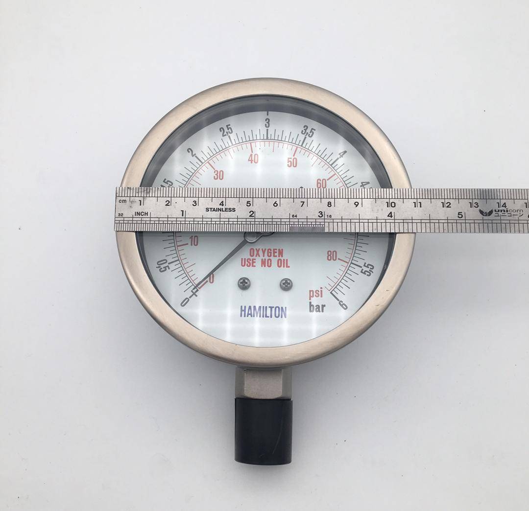 Pressure Gauge 0 6 bar / 0 80 psi 1/2" NPT Bottom 4" Dial Size SS 316