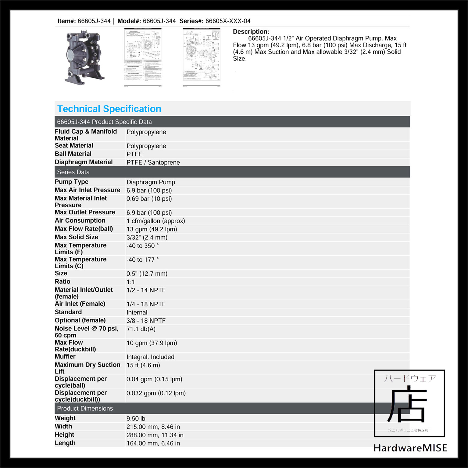 Shimada 66605J344 Diaphragm Pump AODD 1/2" Air Operated Diaphragm Pump Malaysia Supplier