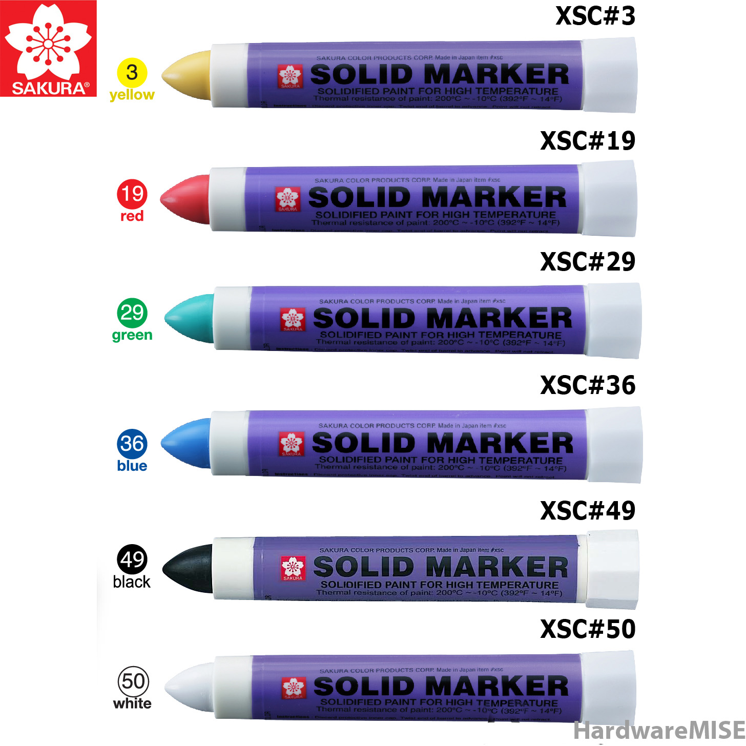 Sakura Solid Marker Industrial Markers Yellow Red Green Blue Black