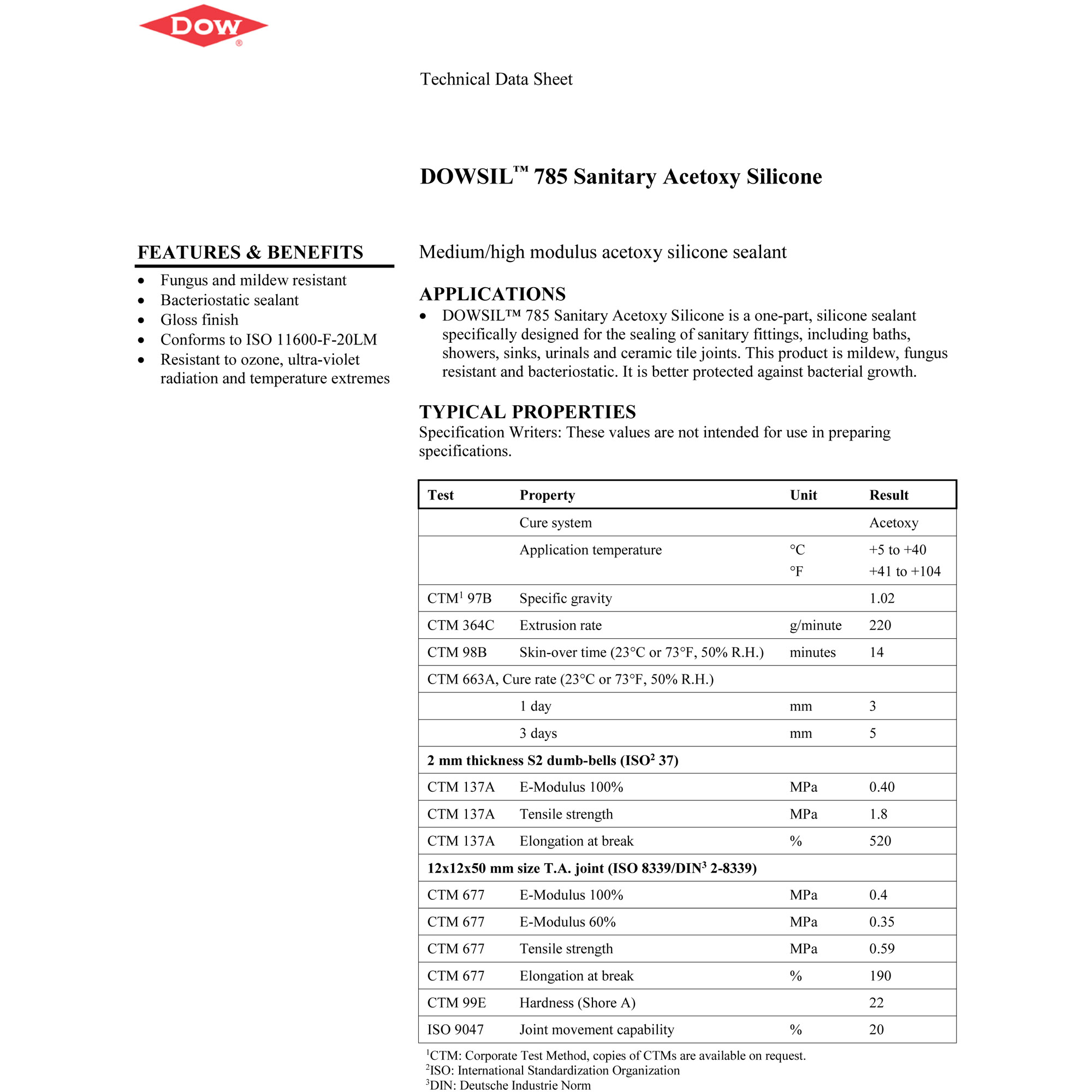 Dowsil 785 Dow Corning Bacteria Mildew Resistant Acetoxy Sanitary