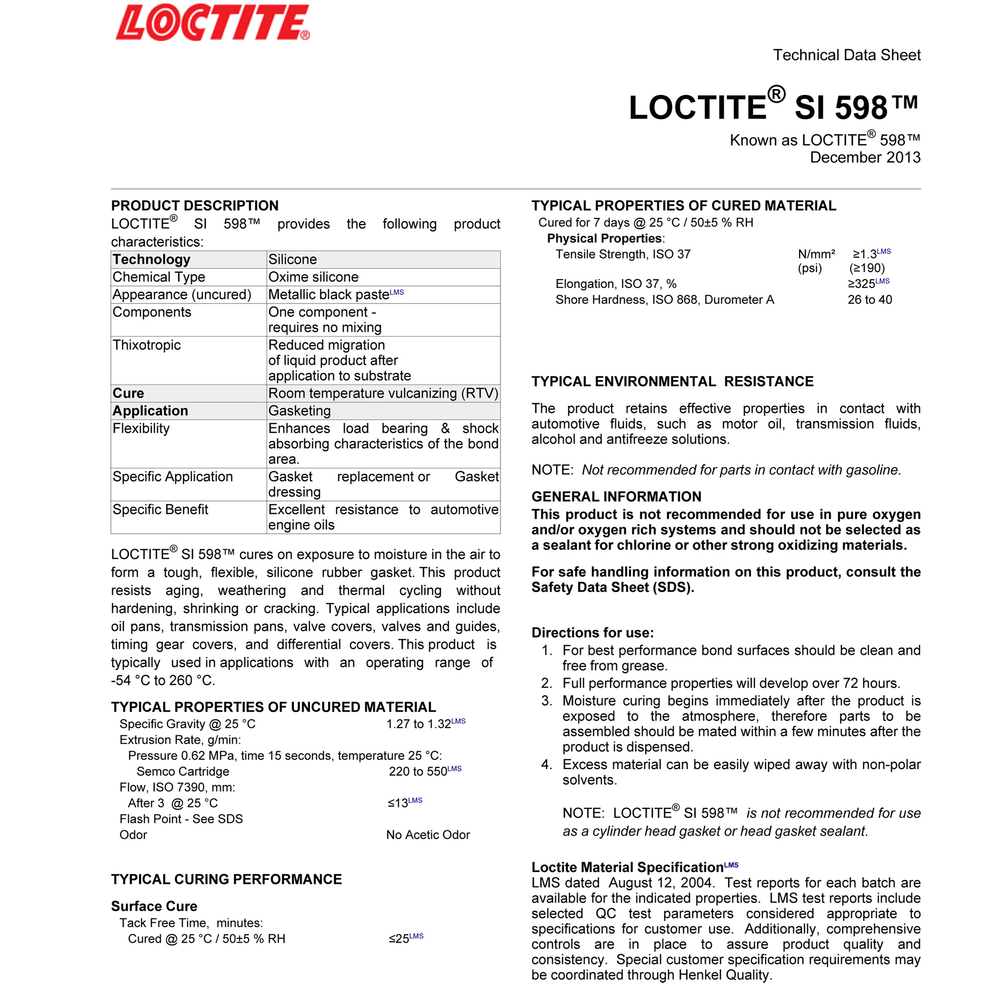 Loctite 598 Black RTV Silicone Sealant 25752 300ml