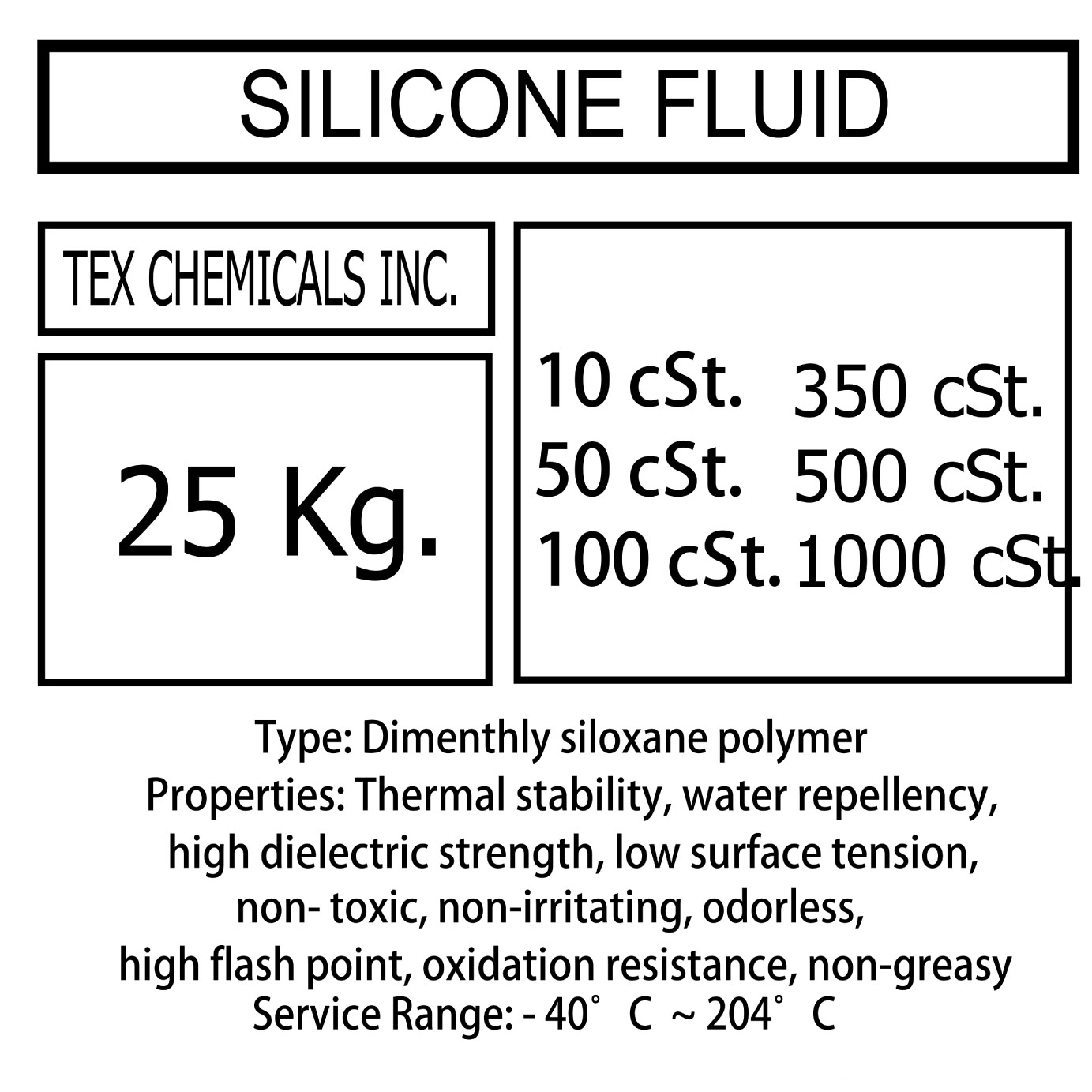 Silicone Oil 10/50/100/350/500/800/1000/3000/5000/10000/12500 Cst 25Kg