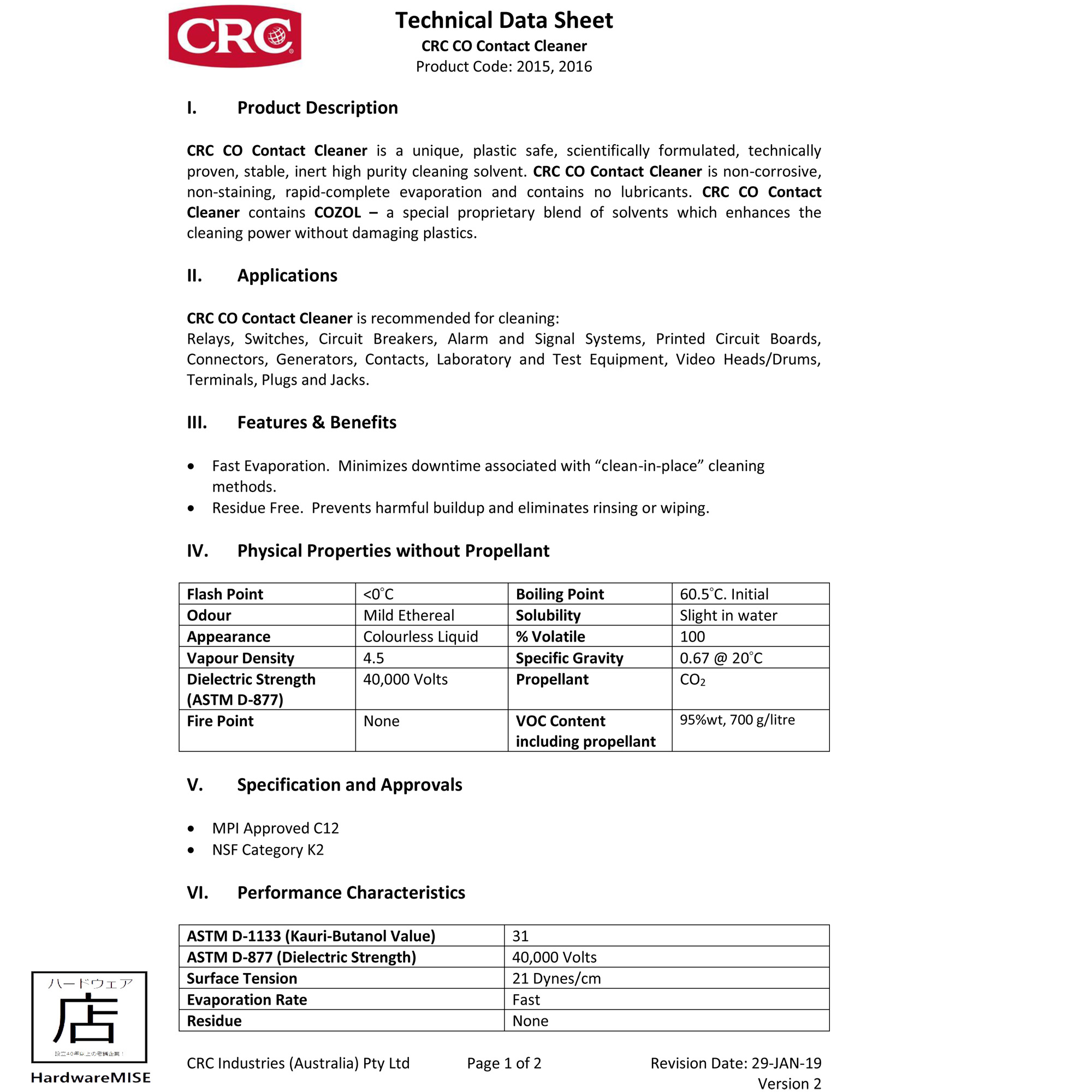CRC 2016 Co Contact Cleaner 350g / 520ml Aerosol CRC2016 Malaysia Supplier